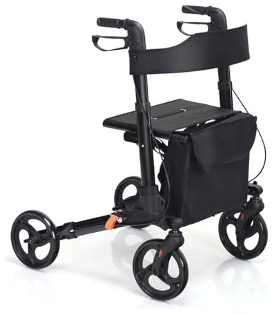 RELAX4LIFE Rollator Faltbar und Leicht mit Sitz, Rollatoren für Senioren, mit 20 cm Große Reifen, Griff Höhenverstellbar, mit Rückenlehne & Tasche & Schirmhalter, Gehwagen Laufhilfe Gehhilfe Aluminium
