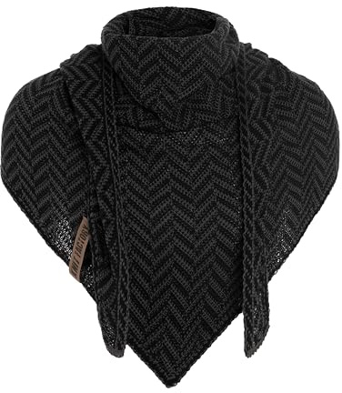 KNIT FACTORY - Dreiecksschal Vera - Damen Strickschal mit Wolle - Umschlagtuch für den Herbst und Winter - Winterschal mit Fischgrätmuster - Dreieckstuch - XXL Schal - 190x65 cm