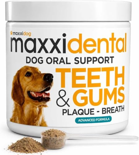 maxxidental Dental Powder for Dogs - Teeth Gums Plaque & Fresh Breath 140g | Kelp & natural zeolites support oral microbiome balance, everyday oral hygiene care and healthier mouth. Easy mealtime use