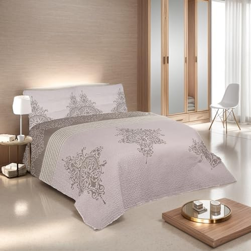 Colcha Bouti Estampada Bicolor Reversible para Cama 140/150/160, Colcha Multiuso Cubrecama 100% Microfibra Ultra Suave para Verano y Entretiempo Incluye 2 Fundas de Cojín - Morado, 250x260cm