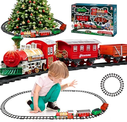 Daity Elektrischer Weihnachtszug Set mit sanftem Licht und leisen Soundeffekten Kinder Eisenbahn elektrisch geeignet als Weihnachtsdekoration für Kinder ab 3 Jahren