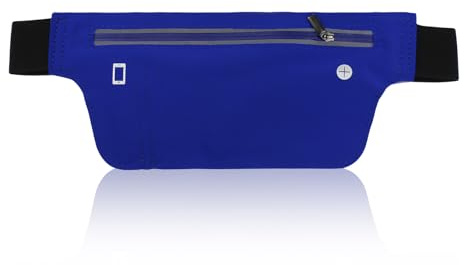AfitLulu Sport Bauchtasche Herren Ultradünn Sporttasche Herren mit Verstellbarem Gummiband, Leichtgewicht Gürteltasche für Damen und Herren mit Kopfhörerloch für Laufen Radfahren (Blau)