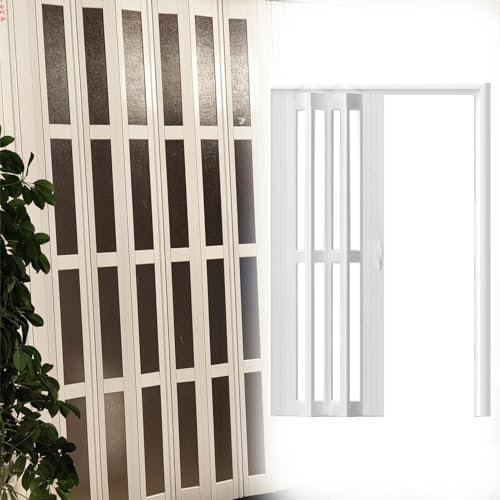 Falttüren Innentüren Innenfalttüren, Ziehharmonikatür, Türrahmen, Schrank, Badezimmer, Aluminium-Ziehharmonikatür mit Mattiertem Acryl, Raumteiler mit Einziehbaren Türen für Kleine Räume(23x80in (58.5
