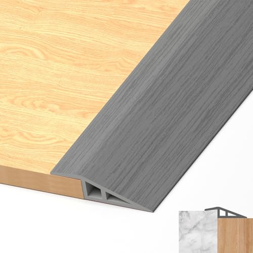 LIHIQIYA Perfil de Transición Autoadhesivo PVC Perfil, Transición Suelo Desnivel Autoadhesivo para Diferencia Tapajuntas Suelo Perfil de Unión para Suelos (Madera Gris, 7mm a 10mm, 1M)