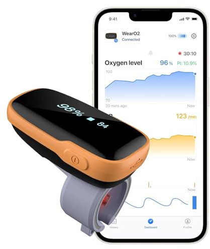 Viatom WearO2 Ring Pulse Oximeter, Rechargeable Blood Oxygen Monitor with Bluetooth APP, Vibration Alerts & Sleep Tracking, Compatible with iOS/Android, 16-Hour Battery Life