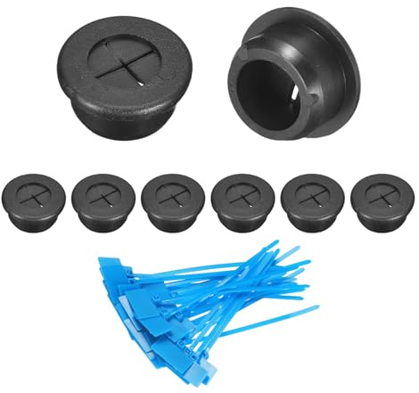 sourcing map 8Pcs Cable Cord Grommet, 13/16(20mm) Rubber Desk Grommets Wire Pass Through Hole Cover with Marked Cable Ties for Home Office Cable Wire Protection, Black