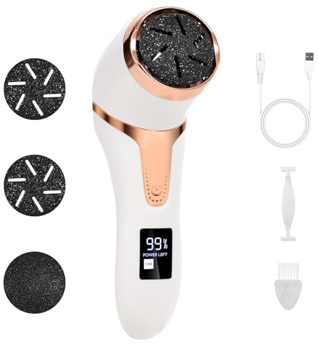 QOEOTUY Quitacallos eléctrico - Eliminador de callos para pies - Quitacallos eléctrico portátil con 3 rodillos de repuesto - Kit profesional para el cuidado de los pies IPX7