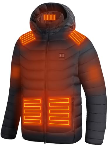 CHANGEOWN Heated Jacket M, 15-Zone Electric Heating Coat with 10000mAh Power Bank, 3 Temperature Levels for Motorcycle Fishing Skiing Outdoor Activities Black