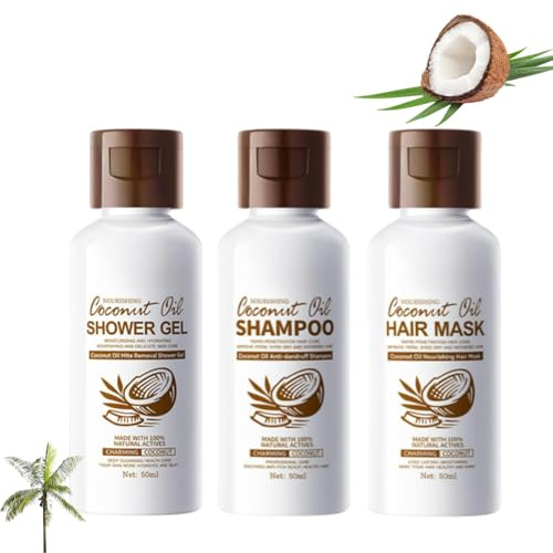 Travel Shampoo and Conditioner,Mini Hair Care for Moisturizing & Nourishing, Coconut Oil Shower Gel and Shampoo and Conditioner Travel Size Set, Leak-Proof TSA Approved Toiletries for Women & Men