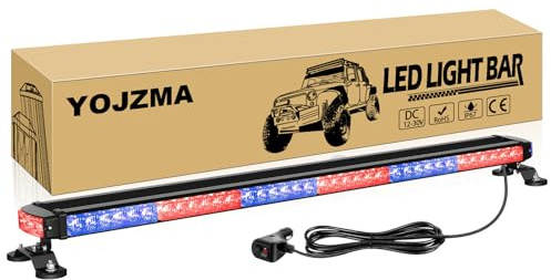 YOJZMA 38 Pollici Bifacciale Barra luminosa stroboscopica, Rosso e Blu | 78 LED Luce emergenza da tetto, base magnetica potente, cavo 3,6m, spina accendisigari, per spazzaneve, camion, Veicoli Edili