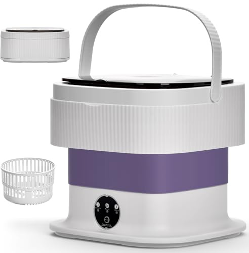 Ruycllo Mini Lavatrice Pieghevole Portatile 10L con Cestello Centrifuga Rimovibile - 3 Modalità Touch, Salvaspazio Senza Collegamento Acqua，Lavatrice da Viaggio per Campeggio, Appartamenti, Dormitori