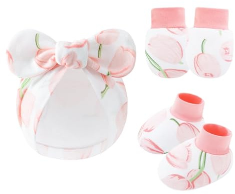 JTQYFI Moufles anti-rayures bonnet et chaussettes pour nouveau-né Ensemble en coton Bonnet Gants Cadeau de douche Unisexe Accessoires de vêtements de bébé Cadeau de douche