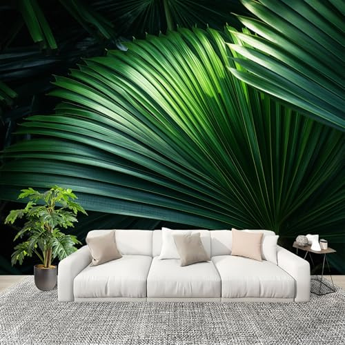 Papel Pintado Mural Foto 300x210cm Planta Hoja de palma Rayas Papel pintado tejido no Tejido Murales Moderna Diseno Fotográfico verde Decoración de Pared Sala de Estar y Dormitorio