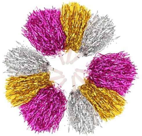 UTHCLO Lot de 9 Pompons de Cheerleading Portables Poignée, Couleurs Or, Argenté et Rose Fuchsia, Légers et Réutilisables, Accessoires de Performance pour Soutien Sportif et Spectacles
