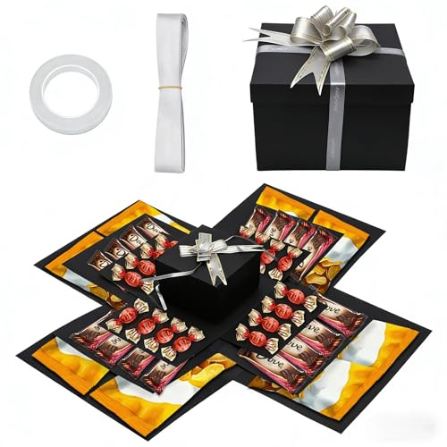 JYYWTSI Caja sorpresa de 5 capas, caja de regalo negra, caja de explosión DIY con tapa, caja de regalo creativa, cofre de regalo para cumpleaños, boda, viaje, aniversario, día de San Valentín, Navidad