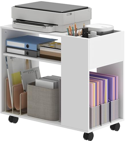 HOMCOM Mobile per Stampante con Ruote Ufficio Multiuso 70x36x60 cm Bianco