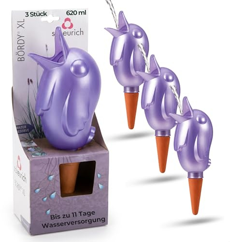 Scheurich Wasserspender XL Lila 3 Stück - 620ml Wasser für bis zu 7 Tage Purple Pearl Höhe 29 cm mit Tonkegel