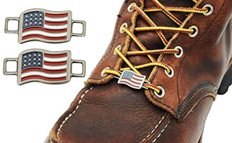 BrooklynMaker USA Flag Shoelace Charms - 2 Boot Lace Keepers for Work Boots & Sneakers American Flags
