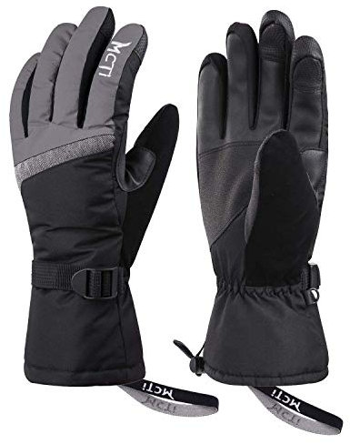 Kineed Skihandschuhe Damen Touchscreen Winterhandschuhe Wasserdicht Snowboardhandschuhe Winter Warm Schnee Handschuhe Winddicht 3M Thinsulate Grau M