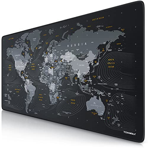 TITANWOLF - XXL Tappetino per Mouse da Gioco - Gaming Mousepad Extra Grande 900 x 400mm - Mousepad Pad con Base in Gomma Antiscivolo - Spessore 3mm - Nero - modello World Map