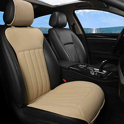 Black Panther Coprisedile Auto, Accogliente Coprisedile Universale Auto Pelle, Anti Scivolo Coprisedile Singolo con Schienale (1PC-Beige)