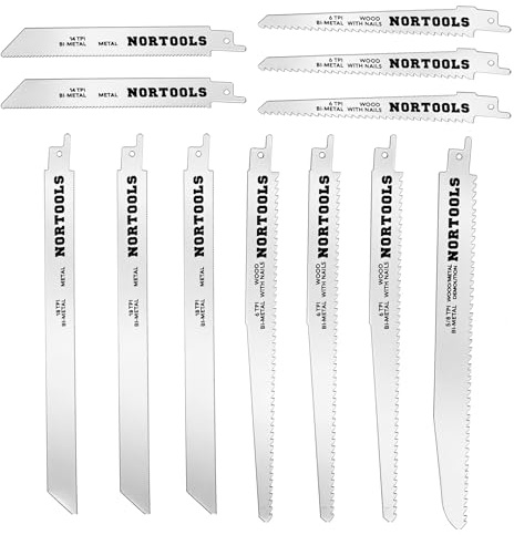 NORTOOLS Reciprocating Saw Blades set, 12 PCS Sabre Saw Blades HSS Cutter Wood Metal Saw Blade Set for Steel Demolition/Wood/Metal Cutting Adapted to Bosch DEWALT Makita(150mm/6，230mm/9)