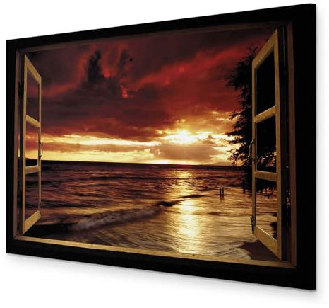 murando - Wandbilder XXL Fensterblick Vlies Leinwandbild 1 tlg Kunstdruck modern Wandbilder XXL Wanddekoration Design Wand Bild - Fenster Insel Meer See Strand Himmel Landschaft Natur