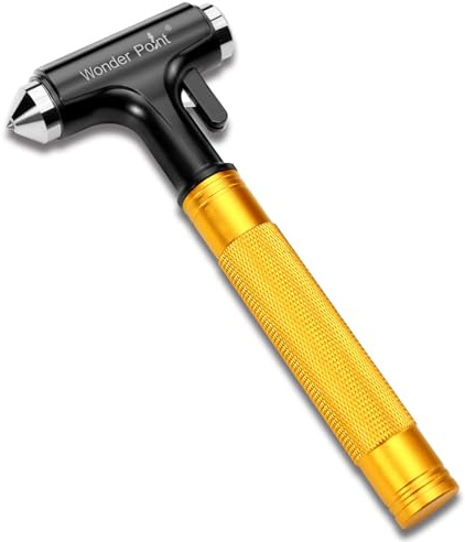 WONDER POINT Premium Car Glass Breaker with Seat Belt Cutter - Automotive Safety Hammer - Emergecy Escape Tool, Car Autoaccessory Metal Window Hammer, Vehicle Hard Aluminium Alloy Head Design(Yellow)