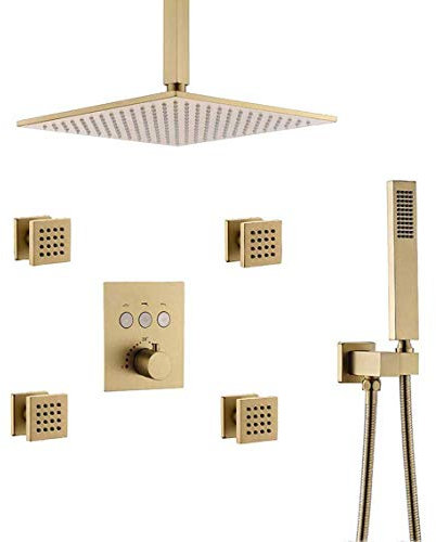 ZHCHL Duschsystem Unterputz Gold, Wandmontage Duschsystem Mit Thermostat Regenbrause Und Handbrause, Einfache Installation, Für Badezimmer Dusche