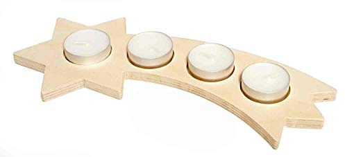 Hess Holzspielzeug 40036 - Teelichthalter in Sternenform mit Schweif, aus Holz, Natur, Dekoration für besondere Anlässe aus dem Erzgebirge