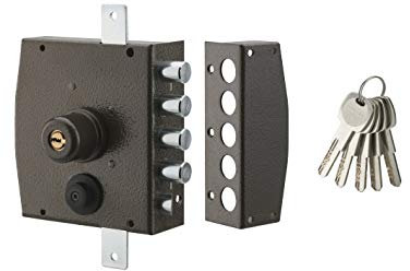 THIRARD - Serratura Applicata a Doppia Entrata per Porta d'Ingresso - Cassa e Gancio in Acciaio - Blocco a Tre Punti - 154 x 140 mm - 3 Punti - Destra - 5 Chiavi - Nero