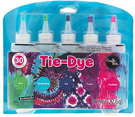 Crafts & Co, Tie Dye Kit, Textil Farben Set, Batik, Stofffarbe, Kleidung selber färben, Grün, Türkis, Blau, Lila, Fuchsia (Herbst)