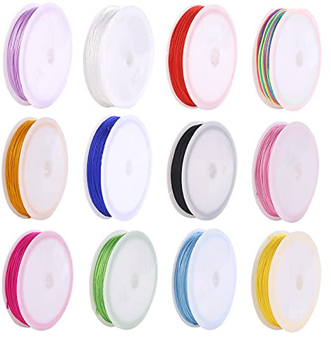 YUTOU 12 Rollen Nylonfaden Nylonschnur 0,8 mm * 10 M farbigen Sicken Faden Schnur Nylon Perlschnur Knotenschnur für DIY Armband Halskette Schmuck Handwerk(12 Farben)