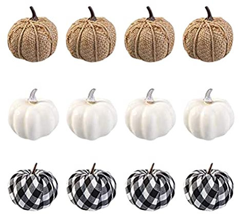 Cricia Zucche Artificiali in Tessuto Scozzese Autunno Festival Zucche di Tela Decorazione per Matrimonio Autunnale Ringraziamento Halloween Decorazioni da Tavolo,