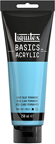 Liquitex 88700247 Basics - Acrylfarbe, monopigmentierte Künstlerpigmente, lichtecht, mittlere Viskosität, Archivqualität, seidenglänzender Finish, 250ml Tube - Hellblau Permanent