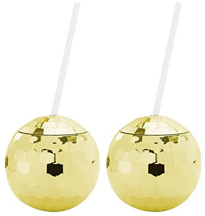 JIUXIANON Disco Flash Ball Cocktail Cup Nightclub Bar Party Flashlight Straw Disco Ball Cup Wine Glass Drinking Syrup Wine Bottle Straw Syrup Bottles for Disco Party Supplies Gold