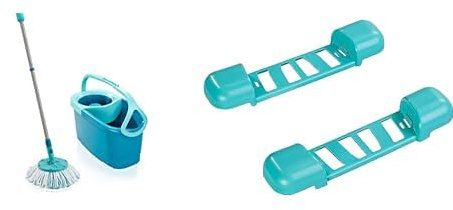 Leifheit Set de fregona Rotatoria Clean Twist Disc Mop Ergo 2.0, fregona giratoria con Cabezal Micro Duo, Set de Limpieza en húmedo & Carrito De Ruedas para Modelo Clean Twist, Plastico, Azul