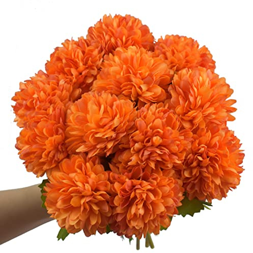 WISTART Flores artificiales de caléndula naranjas a granel, ramos de flores de plástico de hortensia, arreglo de flores de seda para Halloween, decoración de fiesta en el hogar (naranja