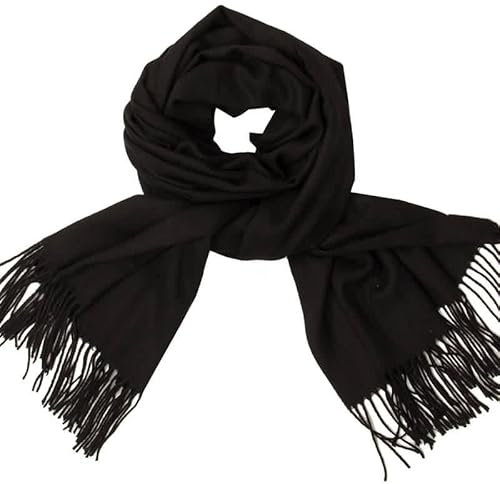 Winterschal Damen Kuschelig XXL, Kaschmirschal Damen Scarf Schwarz Einfarbige Quaste Halstuch 200x70CM Weich Warm