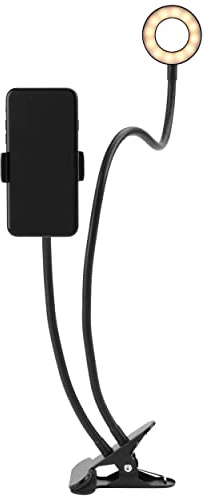 Intempo EE5901RKBLKSTKEU7 2 in 1 Streaming Stand - USB Powered, Ring Light, Security Clip, Adjustable Arms and Free-Standing Design, Up to 8.2cm Phone Size, 3 Light Modes, Perfect for Multitasking