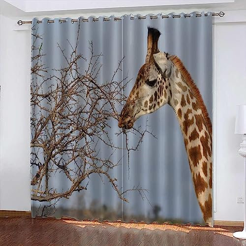 Kinder Verdunkelungsvorhänge 170 X 200 cm (B X H) Tierische Giraffe 3D Polyester Ösen Vorhang, Für Wohnzimmer Schlafzimmer Blickdicht Schallschutzvorhänge 2Er Set 2X -Esszimmervorhang