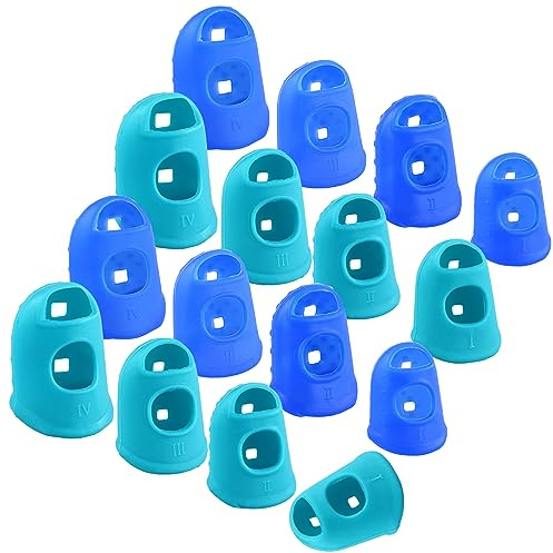 16 Stück Fingerspitzen Fingerpads, 4 Größen, Silikon Fingerhüte, Fingerspitzengriffe, Fingerschutz Pads Abdeckung für Geldzählen, Papiersortieren, Nähen, Stricken, Gitarrenspielen (blau, himmelblau)