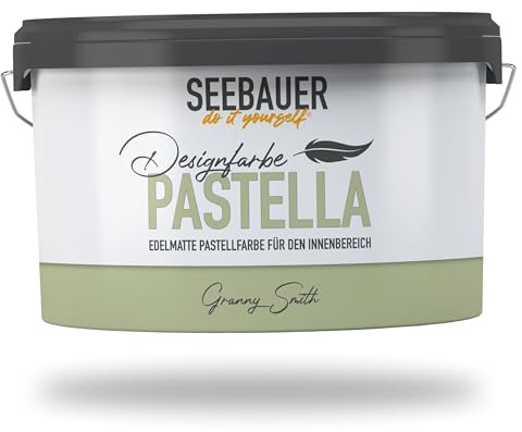 SEEBAUER diy Pastellfarbe PASTELLA Grün 2,5L (Granny Smith) Edelmatte Wandfarbe Hellgrün - Innenfarbe sehr hohe Deckkraft - Matt, Abwaschbar und Tropffrei