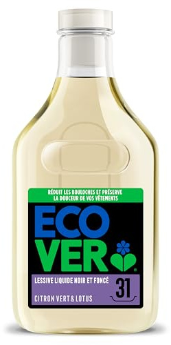 Ecover Lessive Liquide Noir et Foncé, Ravive les Couleurs Foncées, Parfum Citron Vert et Lotus, 31 Lavages, 1.43L