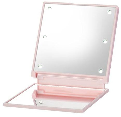 Taschenspiegel mit Licht, Mini Spiegel, klein Spiegel, Reise Schminkspiegel, Doppelseitiger Kosmetikspiegel, Handtaschen Spiegel, Geschenke für Mädchen/Madame (Rosa)