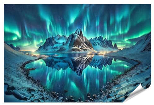 islandburner Prime XXL Bild Poster Polarlichter über Nachtlandschaft atemberaubend Aurora Borealis Premium Bilder Fotodruck