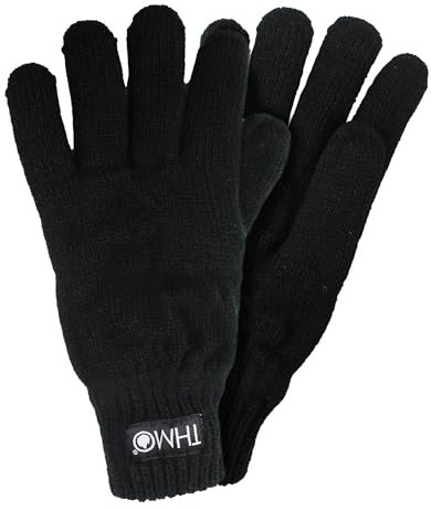 THMO Damen Thinsulate Handschuhe Warme Strickhandschuhe Fleece Gefütterte Winter Outdoor (S-M, Schwarz)