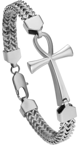 OIDEA Herren Kreuz Panzerkette Armband: Jesus Kreuz Bibel Armkette aus Edelstahl Vintage Ankh Kreuz Armreif Handgelenk Schmuck Geschenk für Männer Familie Freund