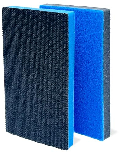 2 Pc Sponge Interface Pad set for Hand Block Sanders, 1x FIRM Foam and 1x Soft Foam, Size 125mm x 70mm, Universal Fit & Tough Hook & Loop Interface, No Extractor Holes for even abrasion