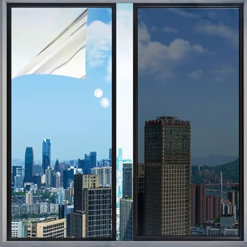 Spiegelfolie Fenster Sichtschutz Fensterfolie Sonnenschutz Hitzeschutz Sonnenschutzfolie UV Schutzfolie Fenster Selbsthaftend, Festerfolie Sonnenschutz Für Büro Wohnzimmer Und Schlafzimmer (Color : S